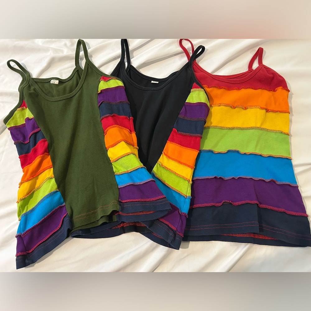 Y2K Rainbow Patchwork Tank Bundle Festival Boho Hippie Cami Tops Lot